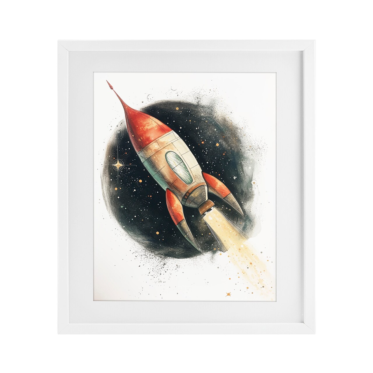 Stupell Industries Journey To Space Rocket Framed Print Under Glass, design by Ray Powers